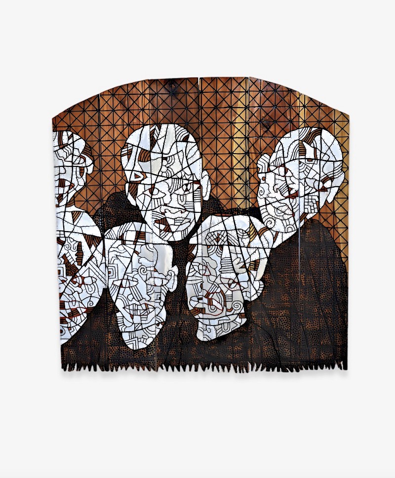 Image – Once together, 2023, Aluminium and acrylic on wood panel, 150 x 150 x 3 cm